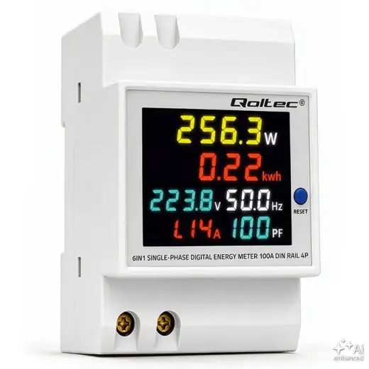 Qoltec Single-phase 6-in-1 meter | DIN rail-mounted energy consumption meter | 230V | 100A | LCD | CT | 3P