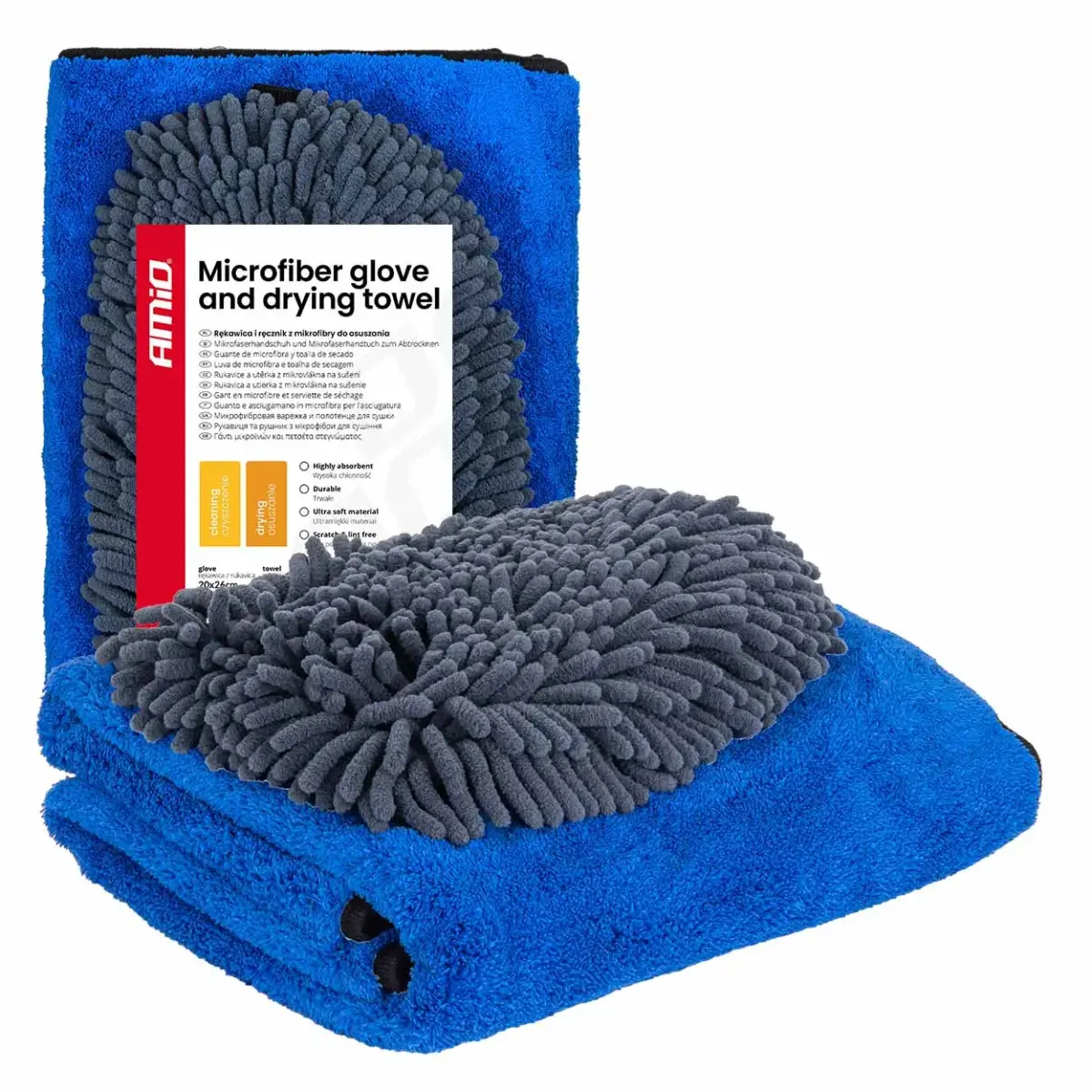 Microfiber glove and drying towel 94/800gsm 20x26/60x90cm AMIO-04489