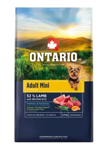 Sausa barība suņiem – Ontario Adult Mini, Lamb and Brown Rice, 0,75 kg
