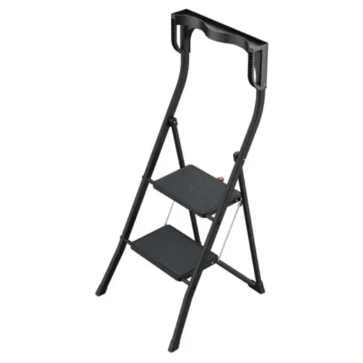 Pakāpienu soliņš salokāms K77 ComfortLine / alumīnija / 2 pakāpieni, drošības rokturis / melns