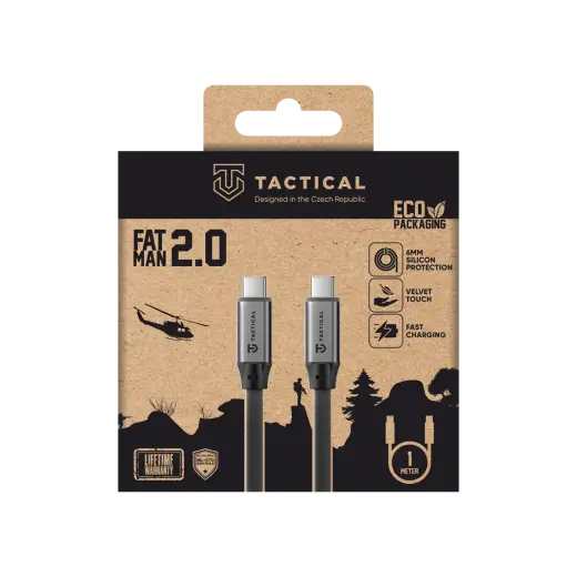 Tactical Fat Man 2.0 datu pārraides un uzlādes vads | USB-C uz USB-C | 60W | 1m | pelēks