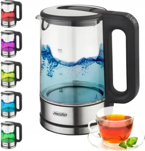 Mesko Kettle MS 1301b Electric  1850 W  1.7 L  Glass|Stainless steel  360 degrees  rotational base  Black