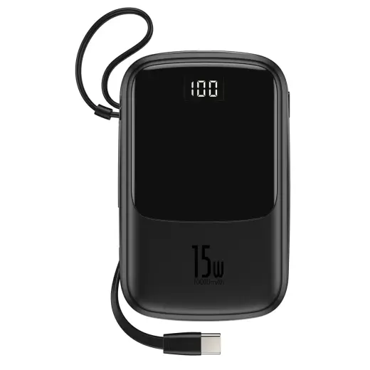 Baseus Q pow power bank 10000mAh 3A 15W 2x USB | USB Typ C + built in USB Type C cable black (PPQD-A01)