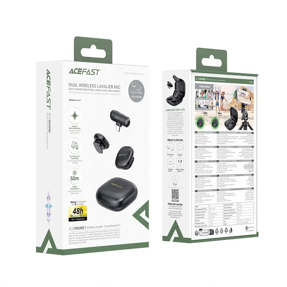 Acefast R1 Wireless Lavalier Microphones 2 pcs - Black
