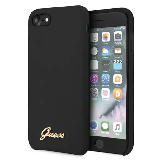 Guess GUHCI8LSLMGBK iPhone 7|8|SE 2020 | SE 2022 black|czarny hard case Silicone Vintage Gold Logo