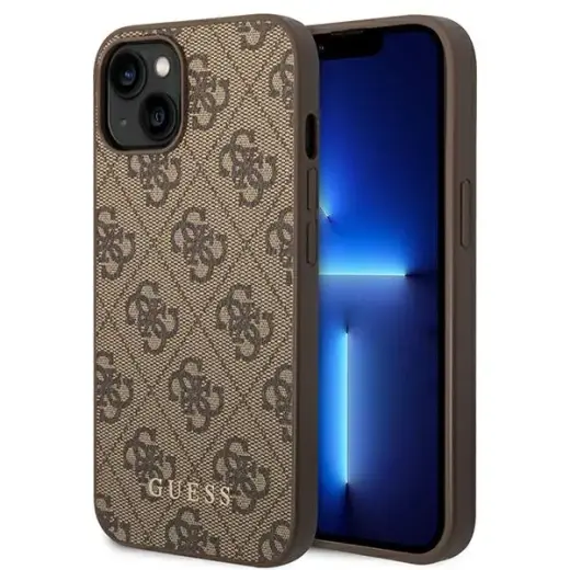 Guess GUHCP14MG4GFBR iPhone 14 Plus | 15 Plus 6.7" brązowy|brown hard case 4G Metal Gold Logo