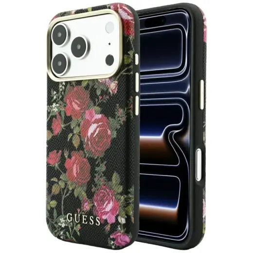 Guess Blossom Roses Print MagSafe Case for iPhone 18 Pro Max / 17 Pro Max Black