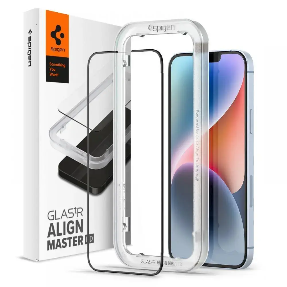 Spigen ALM GLASS FC aizsargstikls telefonam iPhone 13 | iPhone 13 Pro | iPhone 14 melns