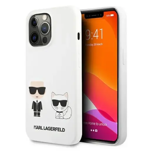 KLHCP13LSSKCW Karl Lagerfeld and Choupette Liquid Silicone Case for iPhone 13 Pro White
