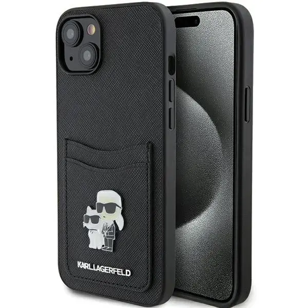 Karl Lagerfeld KLHCP15SSAPKCNPK iPhone 15 | 14 | 13 6.1" czarny|black hardcase Saffiano Cardslot Karl&Choupette Metal Pin