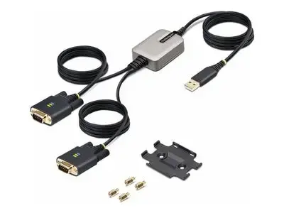StarTech.com 13ft (4m) 2-Port USB to Serial Adapter Cable, Interchangeable DB9 Screws|Nuts, COM Retention, USB-A to DB9 RS232, FTDI, Level-4 ESD Protection, Windows|macOS|ChromeOS|Linux - Rugged TPE Construction (2P6FFC-USB-SERIAL) - USB | serial cable -