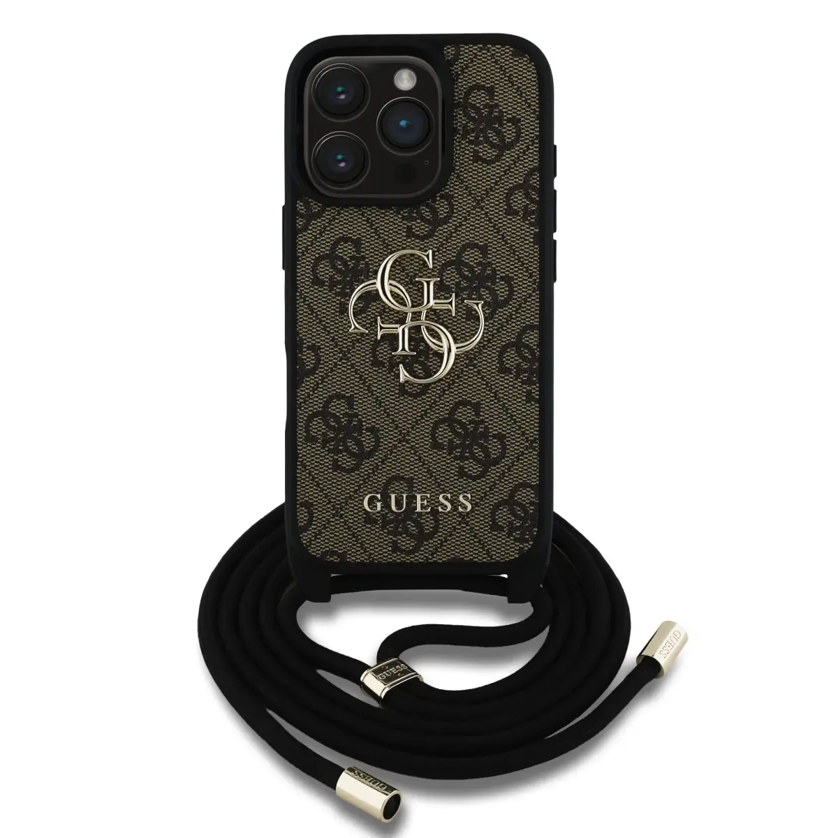 Guess PU 4G Metal Logo Crossbody Strap Case for iPhone 16 Pro Max Brown