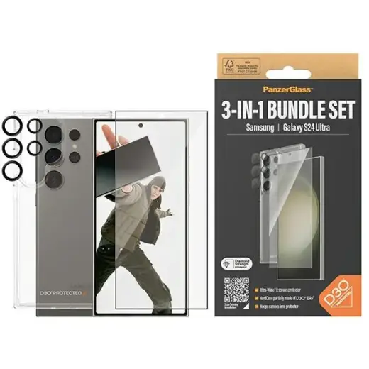 PanzerGlass набор защиты 3-в-1 (чехол + стекло на экран + стекло на камеру) для телефона Samsung Galaxy S24 Ultra
