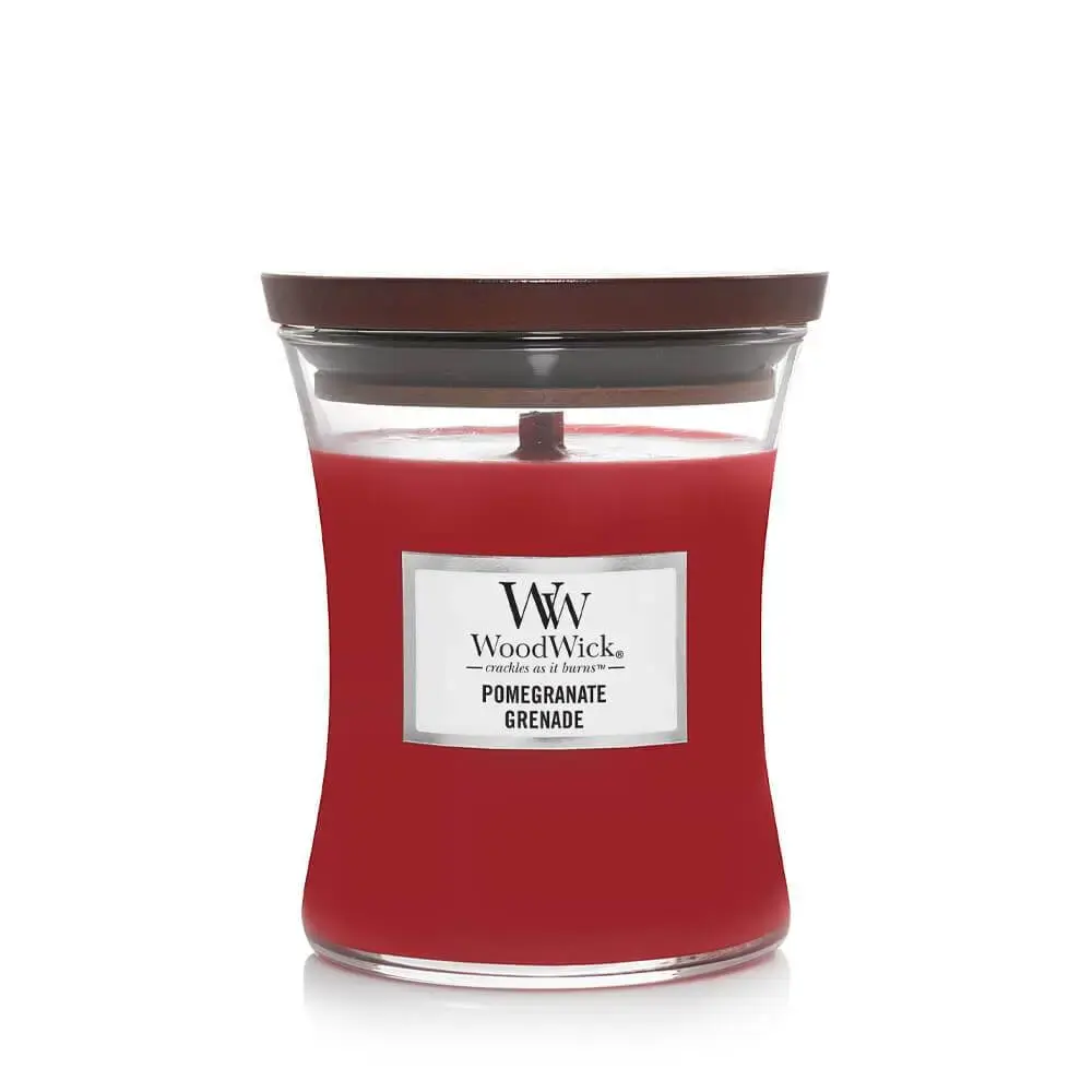 Pomegranate Candle Medium Hourglass Candle WoodWick, Red, 9.9cm X 9.9cm X 11.4cm | Fruity