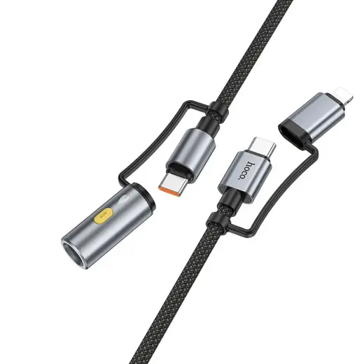 Hoco U138 3-in-1 datu pārraides un uzlādes vads | USB-C uz USB-C, Lightning | PD, QC 3.0 | 60W | 1.2m | pelēks