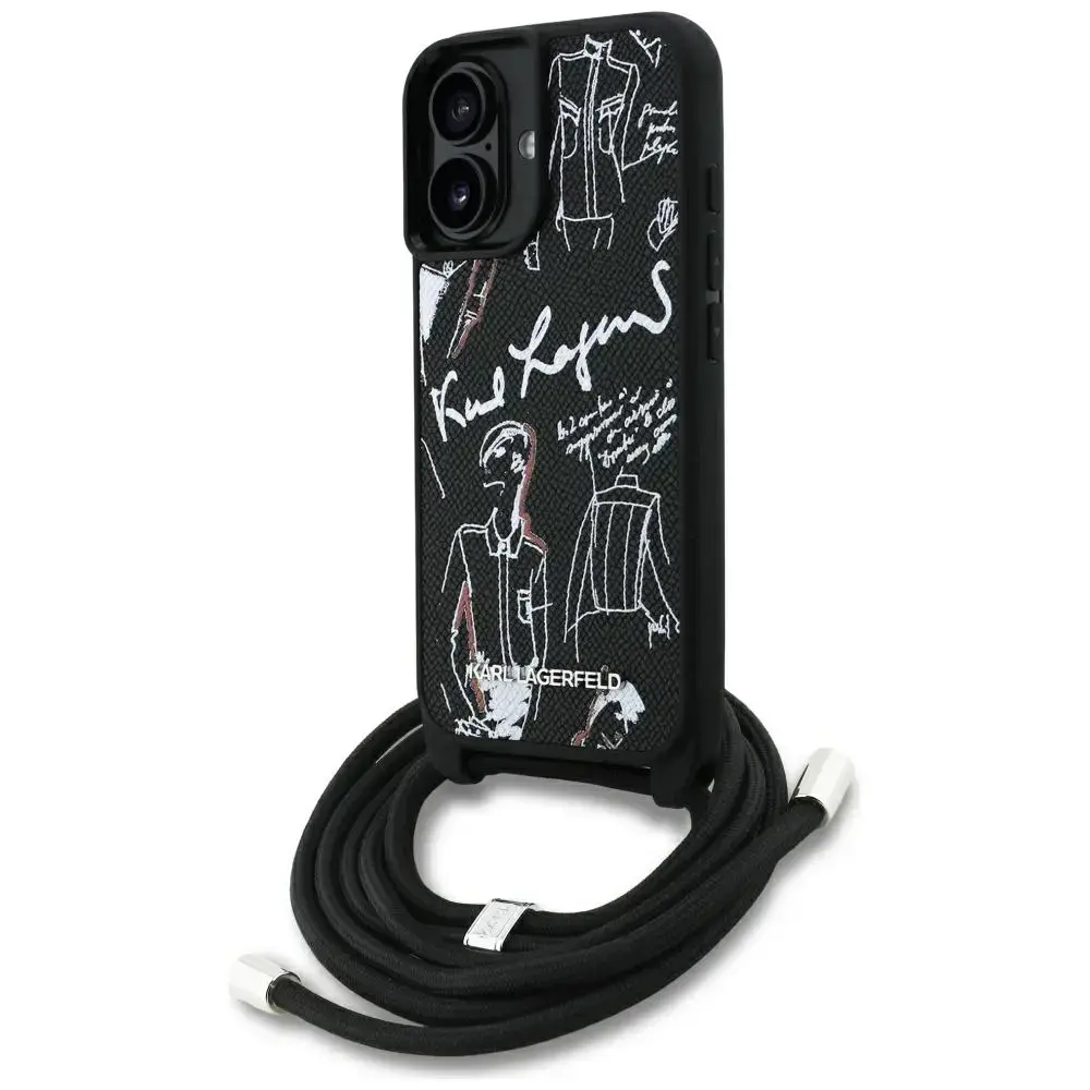 Case Karl Lagerfeld Crossbody Grained    Pattern & Logo MagSafe for iPhone 16 black