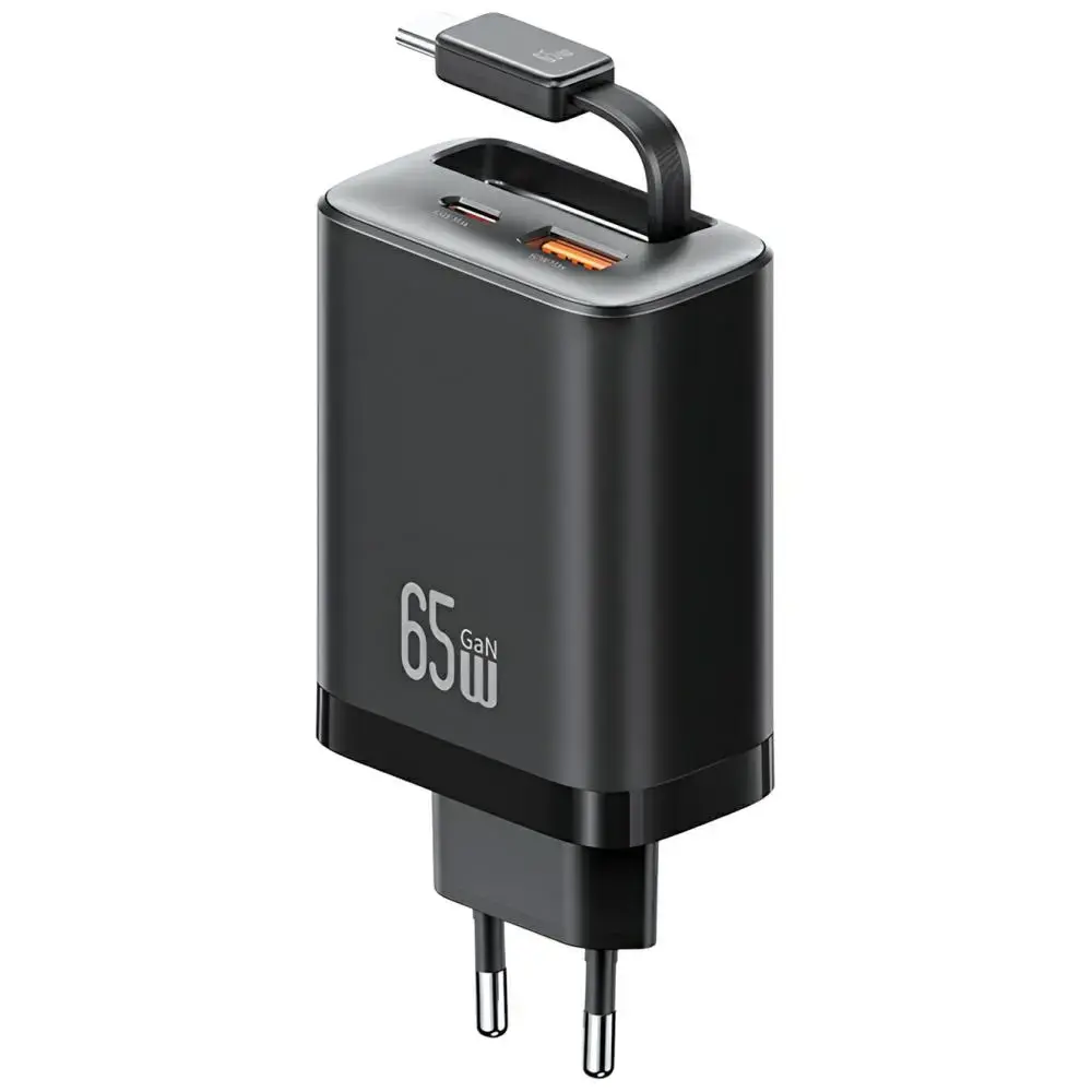 USAMS Xiang Series CC299 travel charger | 65W | USB-C | USB-A | with USB-C cable | black