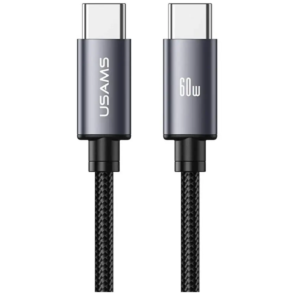 USAMS U91 datu pārraides un uzlādes vads | USB-C uz USB-C | 60W | 1m | pelēks