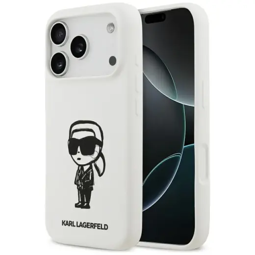Karl Lagerfeld Silicone Karl Sketch & Logo чехол с поддержкой MagSafe для телефона iPhone 17 Pro белый