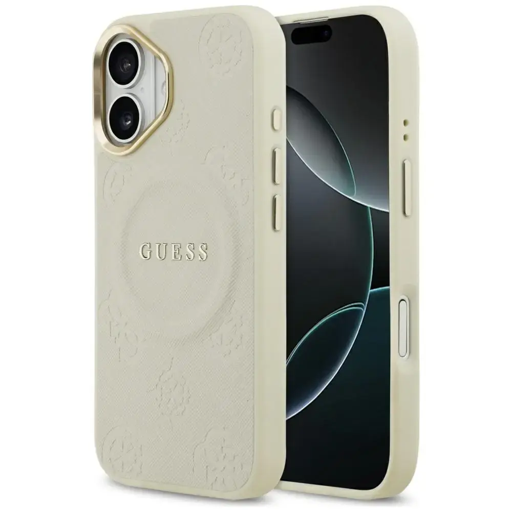 Case Guess Peony Hot Stamp MagSafe for iPhone 17 beige