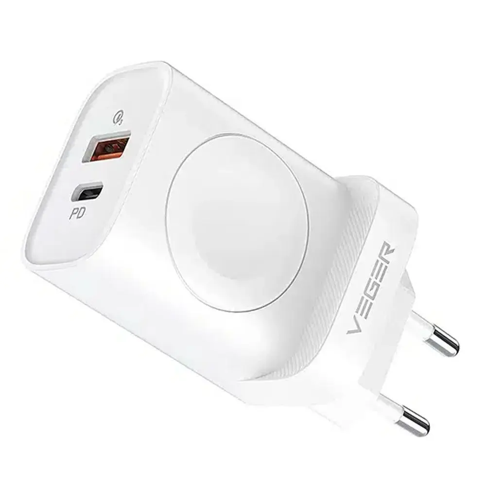 Veger W002E tīkla lādētājs | 25W | PD, QC, PPS | USB-C, USB-A | balts