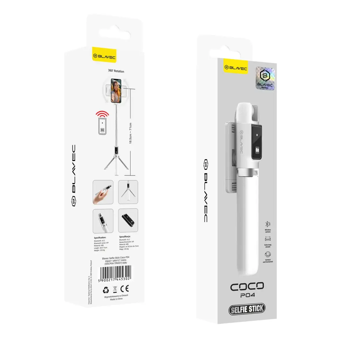 Blavec Selfie Stick Coco P04 tripod + remote control 0,7 metres (SSCP04-TRW07) white