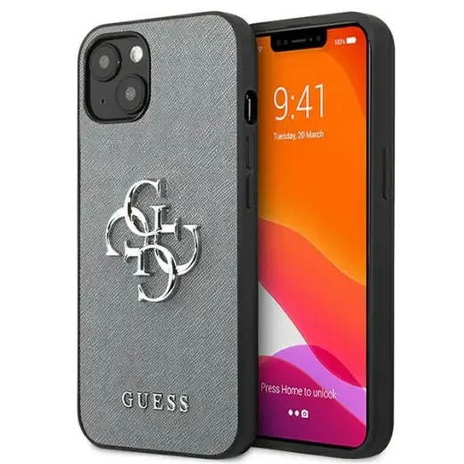 Guess GUHCP13MSA4GSGR iPhone 13 6,1" szary|grey hardcase Saffiano 4G Metal Logo