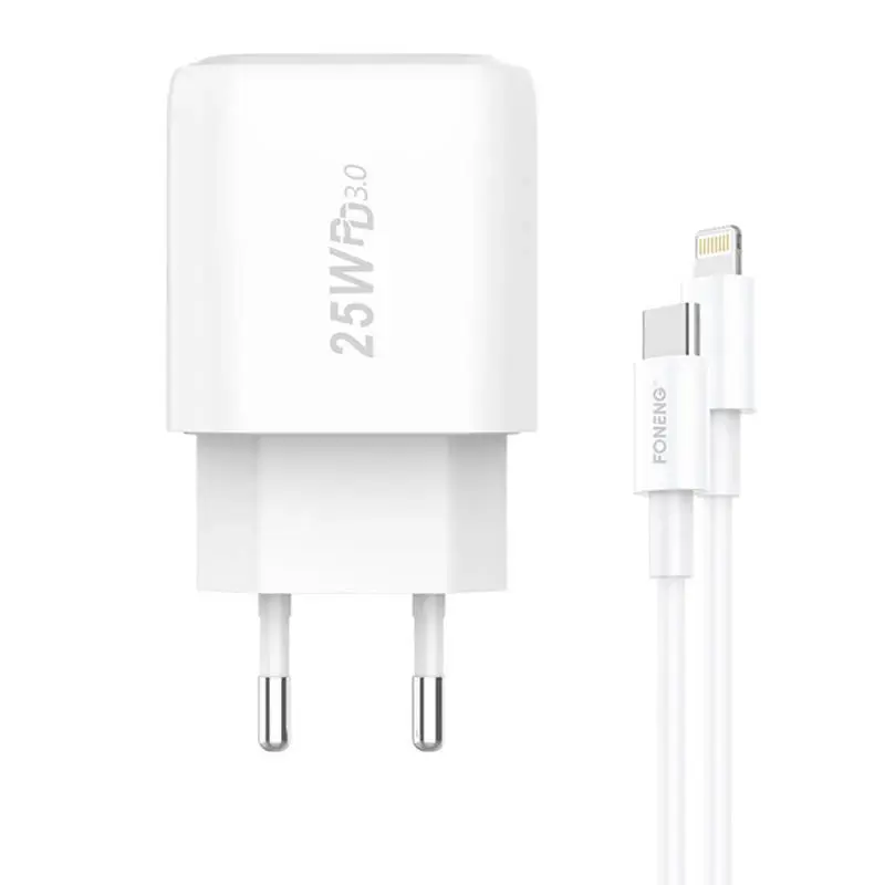 Foneng EU40 travel charger | USB-C, Lightning | with Lightning cable included