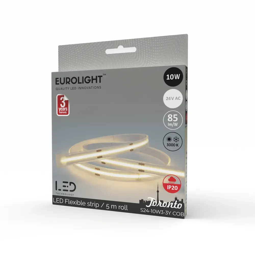 LED juosta Toronto 10W 24V 3000K COB IP20 5m Eurolight
