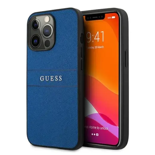 GUHCP13XPSASBBL Guess PU Leather Saffiano Case for iPhone 13 Pro Max Blue