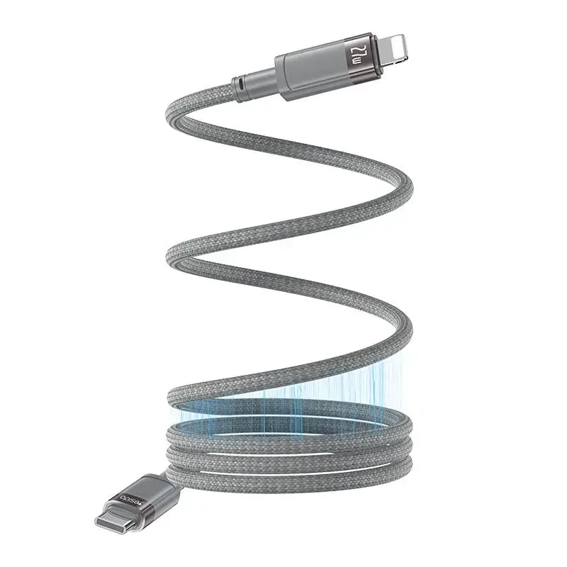 YESIDO CA172L datu pārraides un uzlādes vads | USB-C uz Lightning | 27W | 1m | pelēks