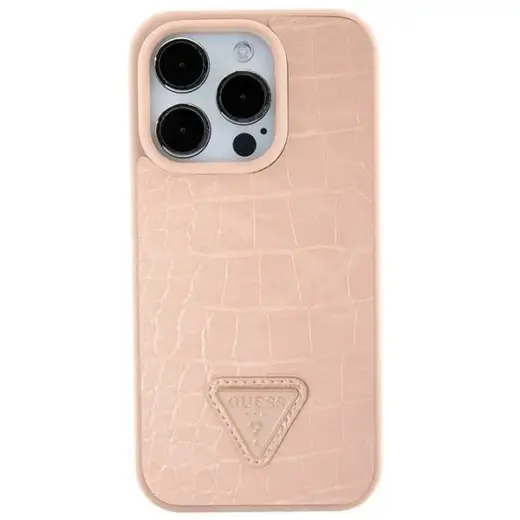 Guess GUHCP15SPCRTHCP iPhone 15 6.1" różowy|pink hardcase Croco Triangle Metal Logo