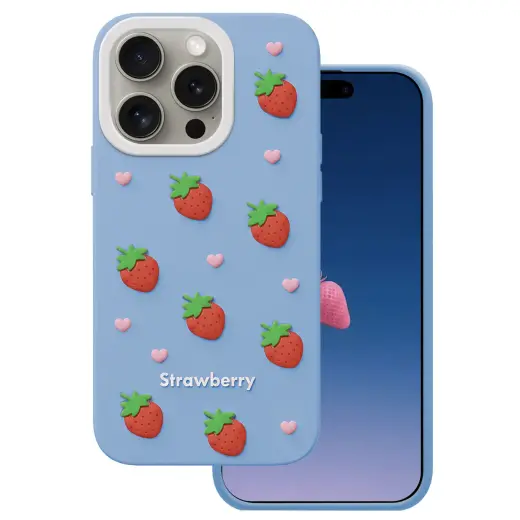 Strawberry telefono dėklas iPhone 14 Pro | iPhone 15 Pro mėlynas