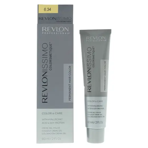 Revlon, Revlonissimo Colorsmetique, Hyaluronic Acid, Permanent Hair Dye, 6.34 Dark Coppery Gold Blonde, 60 ml