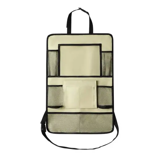 Car organizer for front seats with compartments beige
