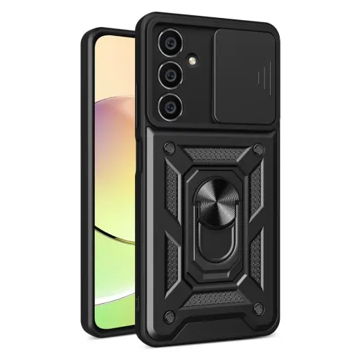 Hybrid Armor Camshield telefono dėklas su stovu Samsung Galaxy M54 5G (M546) juodas (su kameros apsauga)