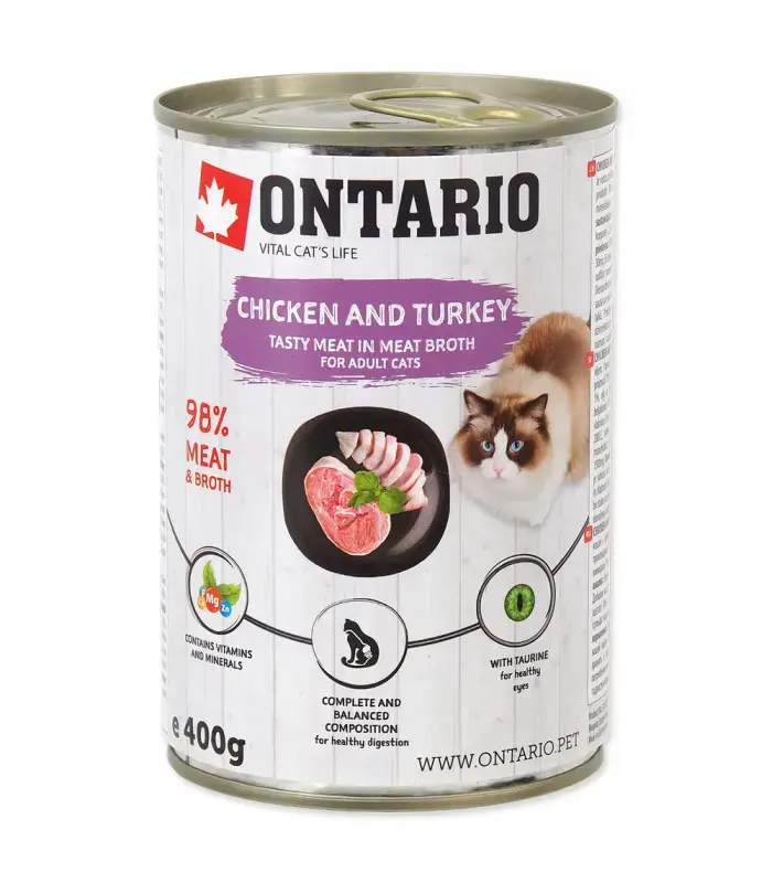 Консервы для кошек - Ontario Cat can Chicken with Turkey flavoured with Sea Buckthorn 400g