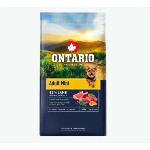 Barība suņiem – Ontario Adult Mini, Lamb and Brown Rice, 6,5 kg