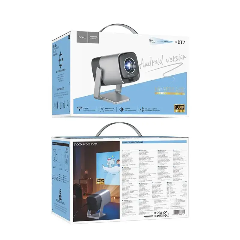 Hoco Full HD Projector Android Wi-Fi Bluetooth 1080P DT7 Metallic Gray