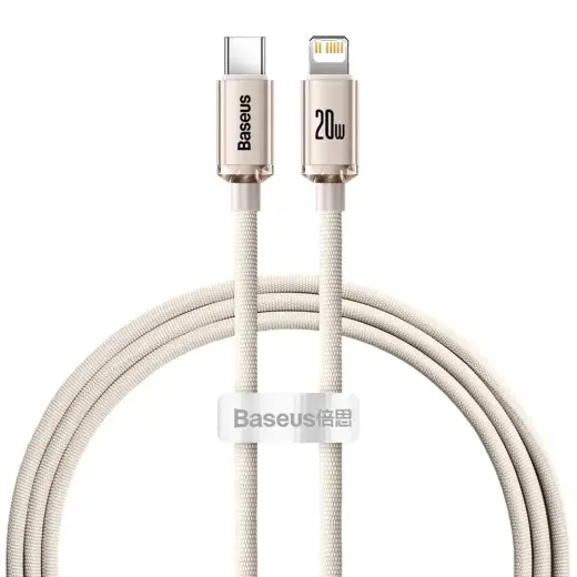 Baseus Crystal Shine datu pārraides un uzlādes vads | USB-C uz Lightning | 20W | 1.2m | rozā