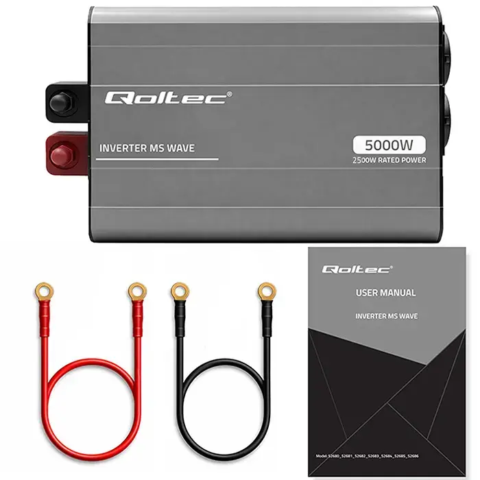 Qoltec MS Wave Voltage Converter | 12V to 230V | 2500/5000W | USB | Compatible with LiFePO4, GEL and AGM batteries