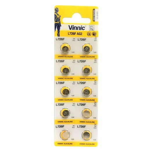 Vinnic AG2 | LR59| LR726 | SR726W | 196 | GP96A | 396 | Alkaline 1.5V Baterijas (10gab.)