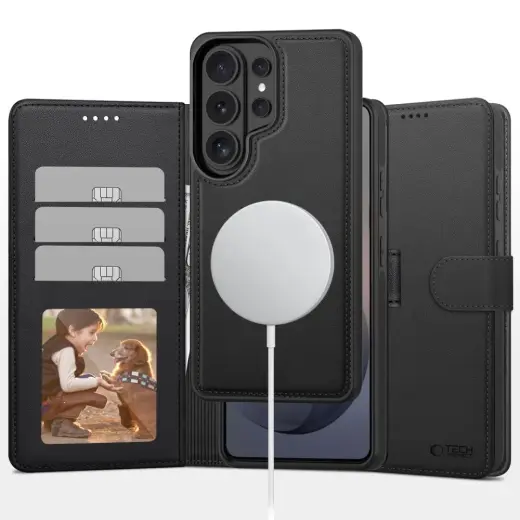 Tech-Protect Wallet knyginio tipo telefono dėklas su MagSafe palaikymu Samsung Galaxy S26 Ultra (S948) juodas