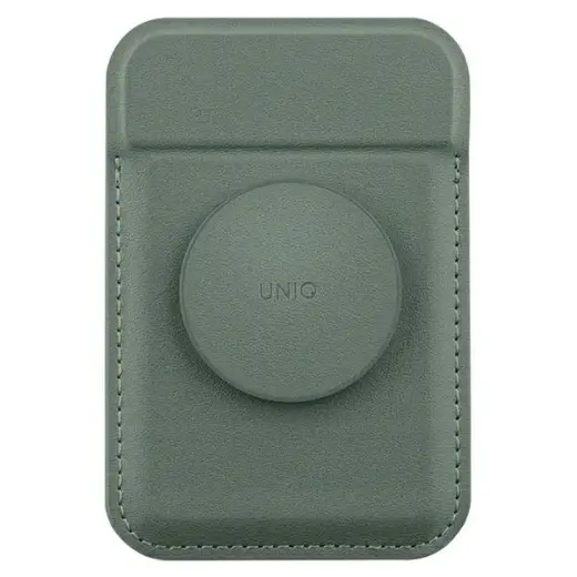UNIQ Flixa magnetyczny portfel na karty z podpórką zielony|lichen green MagSafe