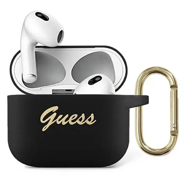 Guess GUA3SSSK AirPods 3 cover czarny|black Silicone Vintage Script