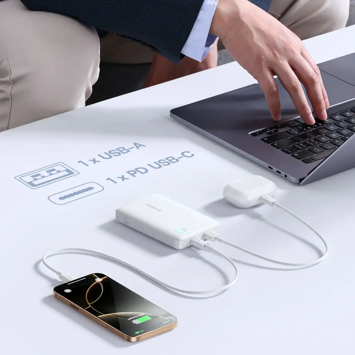 Baseus EnerFill FP11 ārējais akumulators (powerbank) | 10 000 mAh | 15W | USB-C | balts