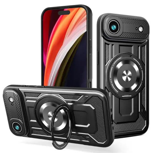 Defender Armor Mag phone case with stand and MagSafe support for iPhone 17 Air black (with camera lens protection)