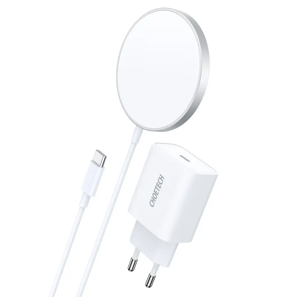 Choetech MagSafe Qi Wireless Charger 15W with Aluminum Stand Silver + PD 20W Charger (H047)