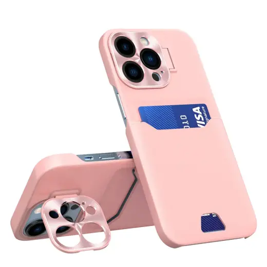 Leather Stand book type phone case with stand for iPhone 14 Pro pink