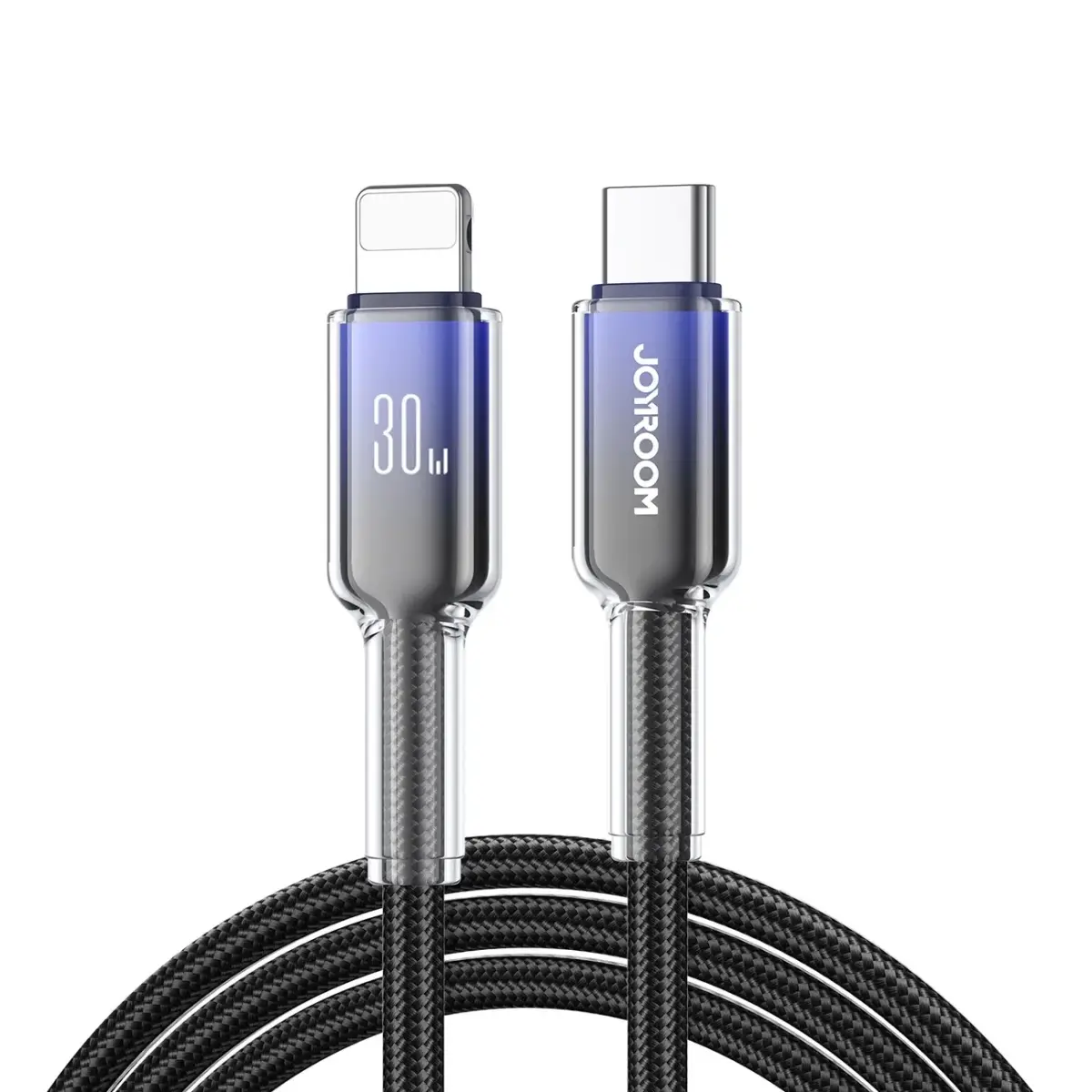 Joyroom S-A42 Crystal-Clear Series datu pārraides un uzlādes vads | USB-C uz Lightning | 30W | 1.2m | melns